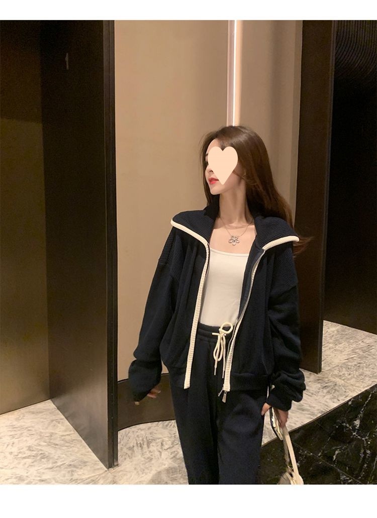 001 Plus Size 150kg Spring And Autumn Casual Sports For Women Loose Fit Versatile Long Sleeve Sweatshirt Two-Piece Set 240_voghion.com