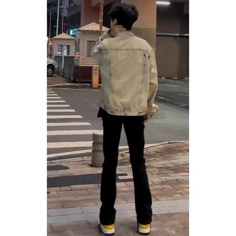 Jean évasé droit noir pur pour homme, style streetwear européen et américain, pantalon décontracté haut de gamme_voghion.com