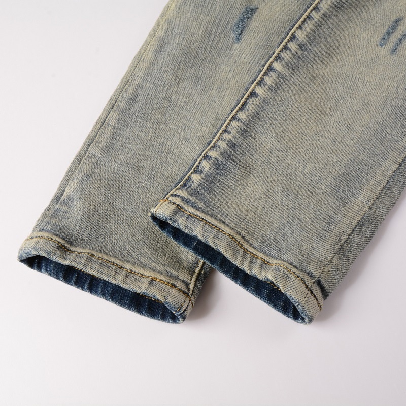 boy European And American High Street Ripped With Patches Slim Fit Stretch Jeans Men's Dropshipping Small Foot Pants 876_voghion.com