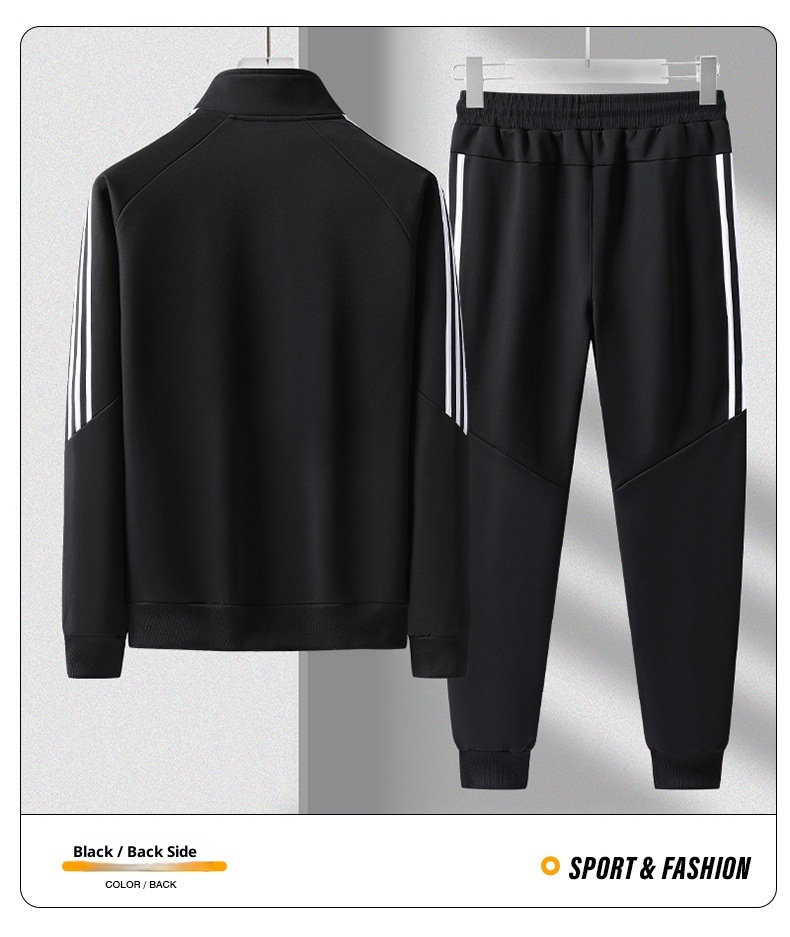 001 2025 Spring And Autumn New Sports Suit Men's School Uniform Jogger Anti-Cotton Jacket Three-Stripe Casual Pants_voghion.com