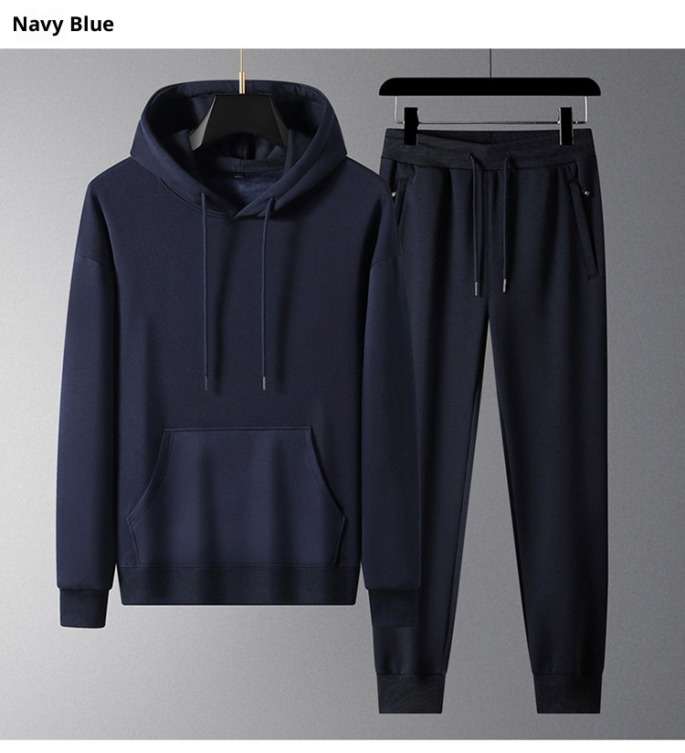 001 100% Cotton Sports Suit For Men, Spring Autumn Hooded Sweatshirt And Casual Sweatpants Two-Piece Set, Fleece-Lined, Plus_voghion.com