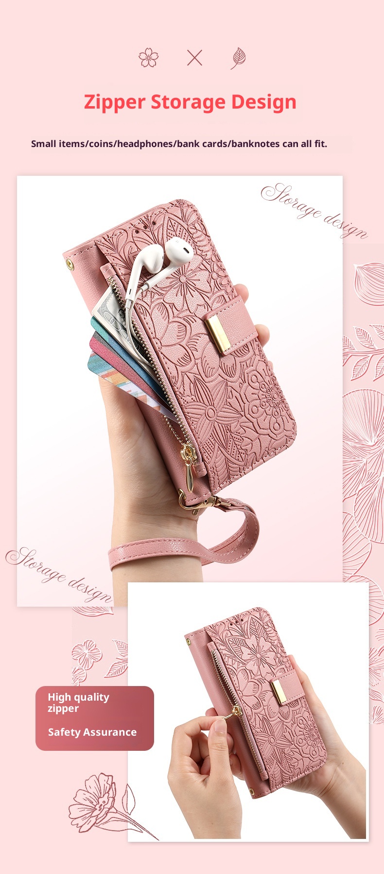 TechGlobe Shunli New Model Compatible With IPhone Flip Leather Flower And Leaf 17 Air Lanyard 16 Phone Case_voghion.com