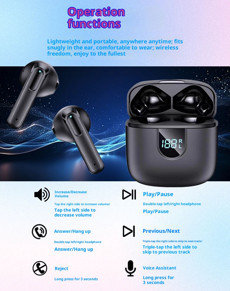 Cuffie Bluetooth sportive wireless con cancellazione del rumore, display di potenza, traduzione AI transfrontaliera 3c, ultra lunghe_voghion.com