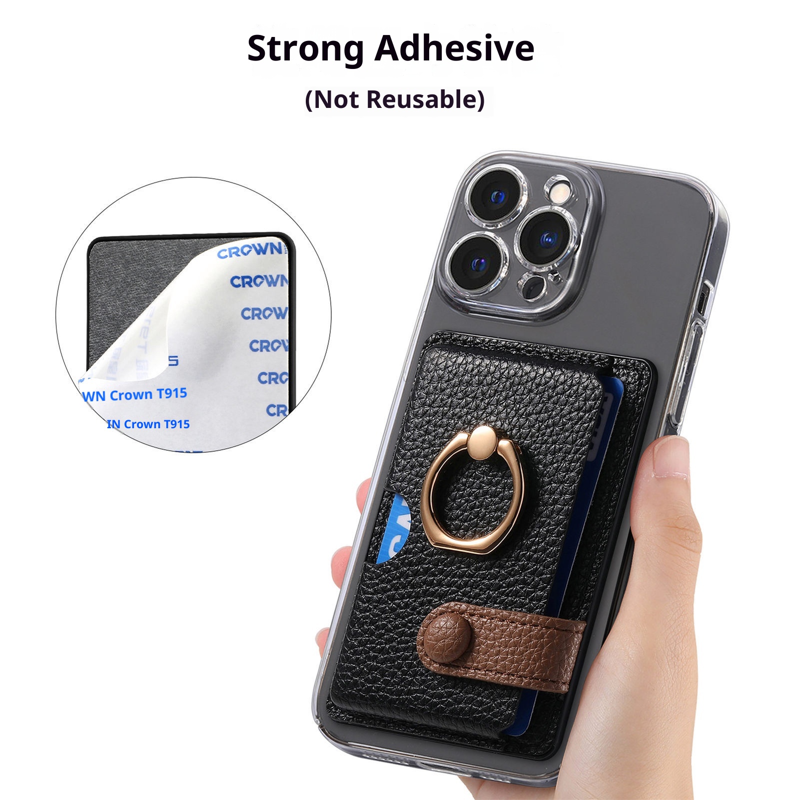 TechGlobe Lychee Pattern Oil Edge Ring Phone Sleeve Solid Stand Coin Purse Color Block Gift Back Sticker Card Holder_voghion.com