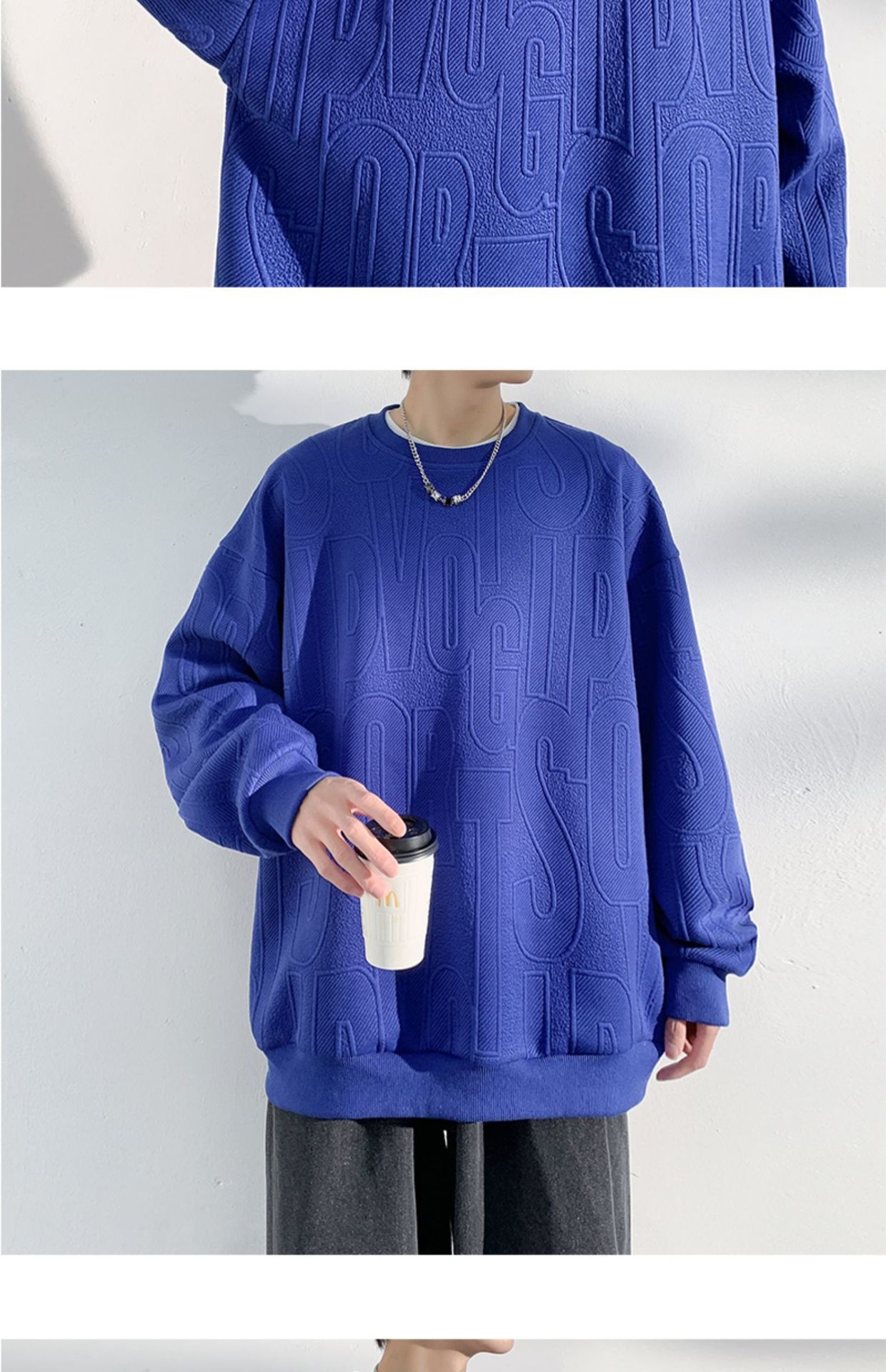 Herren-Jacquard-Sweatshirt, trendige Marke, hochwertiges Funktionsshirt, Oversized-Schnitt, amerikanischer Stil, Rundhalsausschnitt_voghion.com