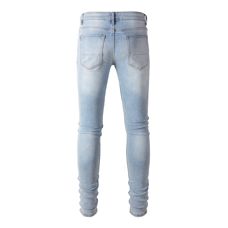 boy European And American High Street Men's Patch Handmade Ripped Slim Fit Skinny Jeans 1307_voghion.com