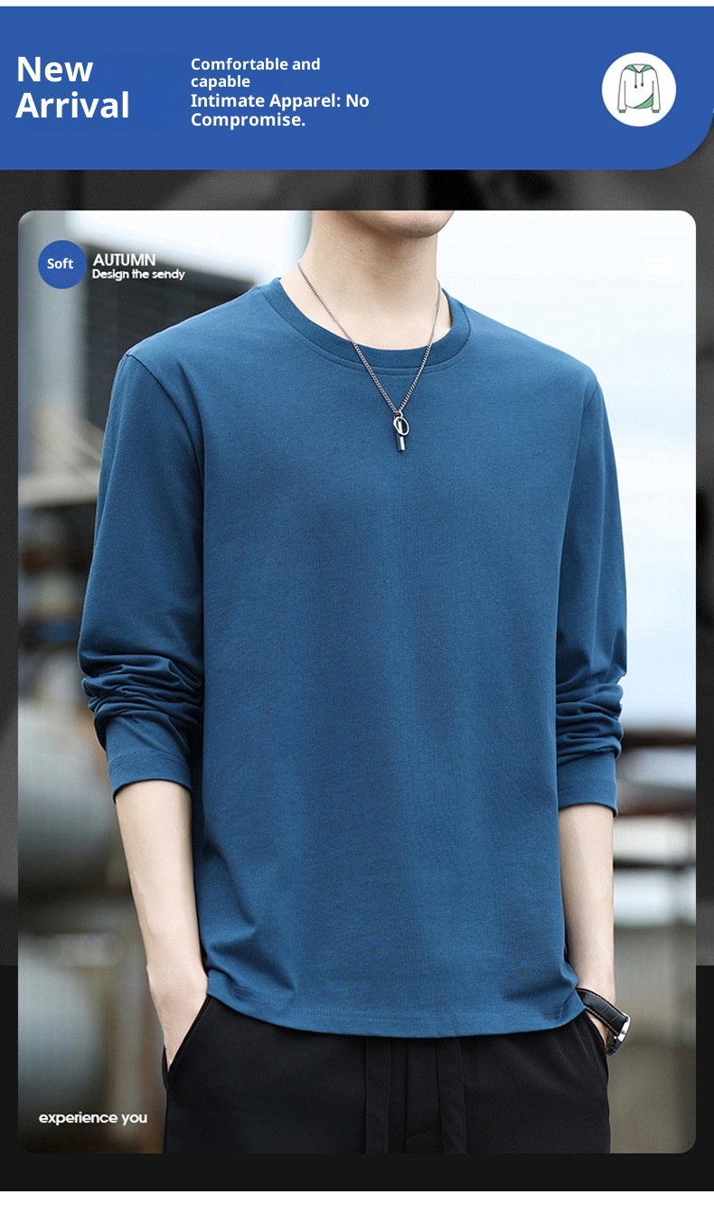 Erkek Çocuk Yüksek Kaliteli Düz Renk Uzun Kollu Tişört, İlkbahar ve Sonbahar Yuvarlak Yaka Bol Günlük Pamuklu Taban Gömlek, Erkek_voghion.com