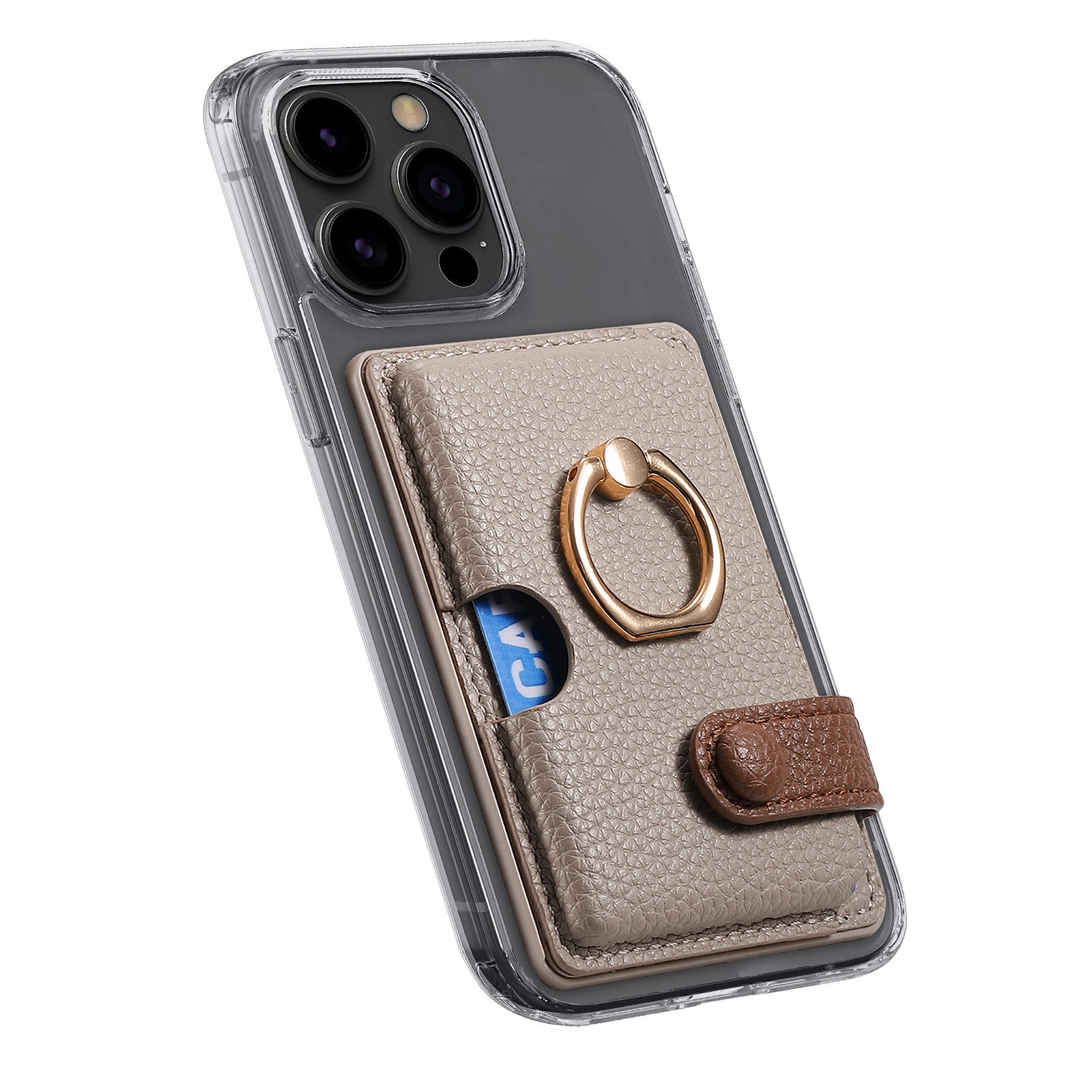 TechGlobe Lychee Pattern Oil Edge Ring Phone Sleeve Solid Stand Coin Purse Color Block Gift Back Sticker Card Holder_voghion.com