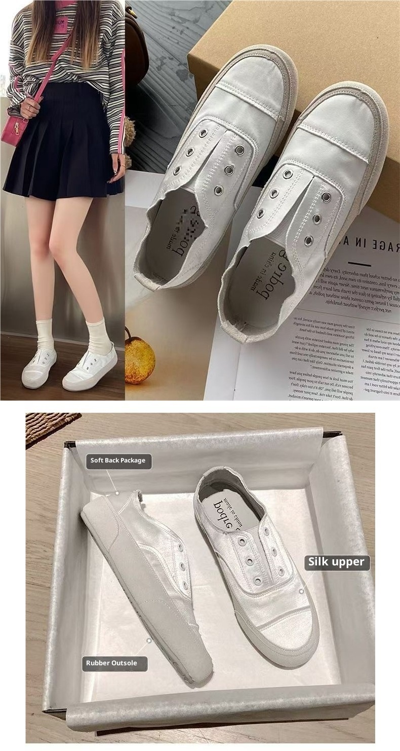 Scarpe slip-on basse bianche in tela spagnola, traspiranti, casual e sottili, da donna, 2025_voghion.com