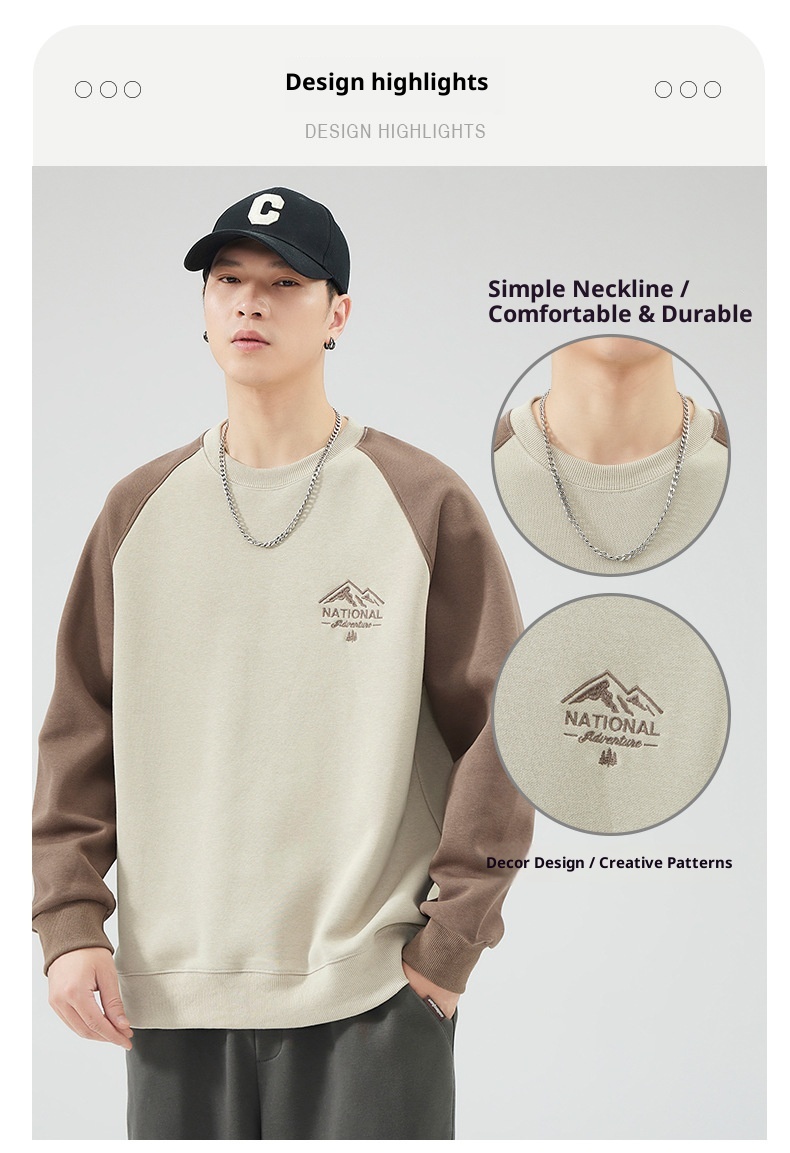 Sweat-shirt à col rond pour homme, manches longues, coupe ample, collection automne 2024, marque de mode masculine polyvalente, style Hong Kong_voghion.com