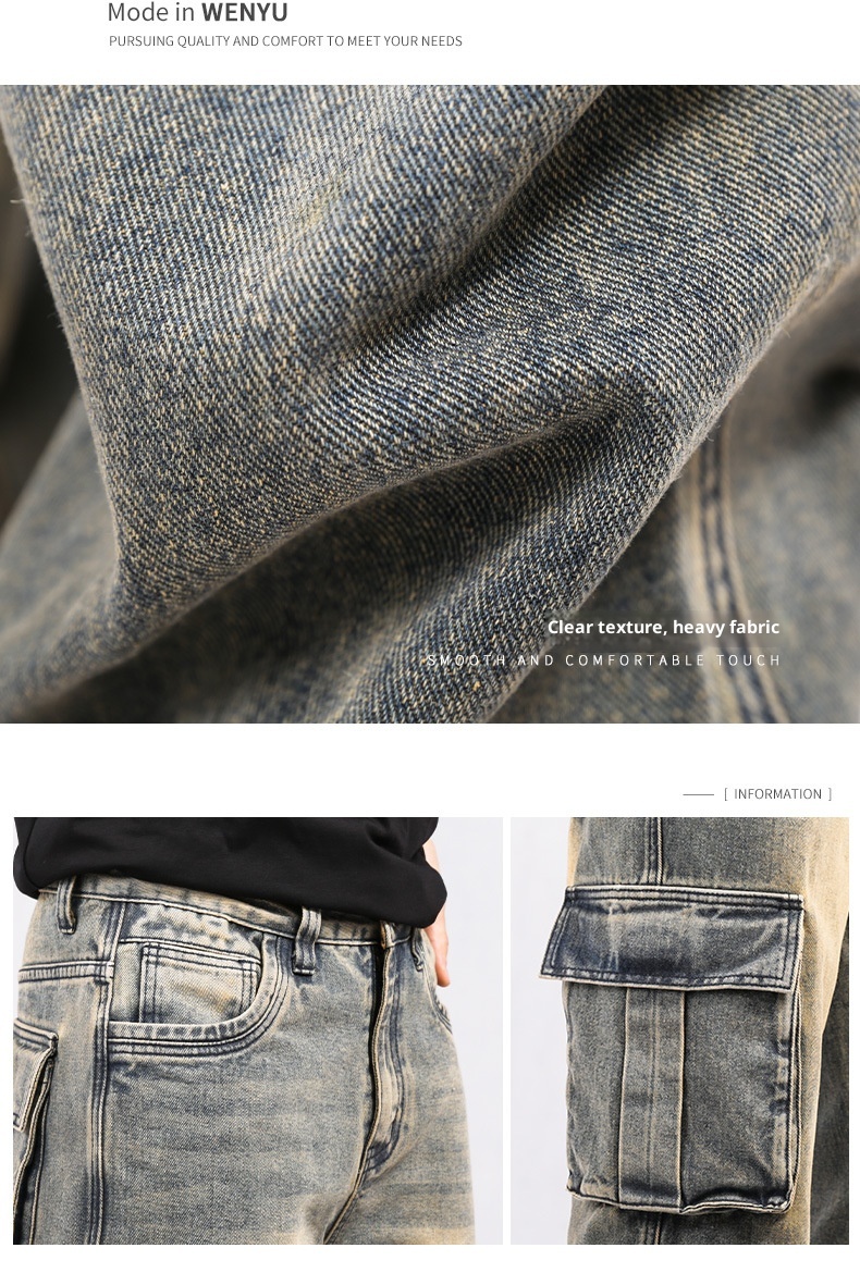 Boy Style Multi-Pocket Hip-Hop Cargo Jeans für Herren, lockere Passform, Übergröße und amerikanischer Cross-Mirror, europäischer Bahnhof_voghion.com