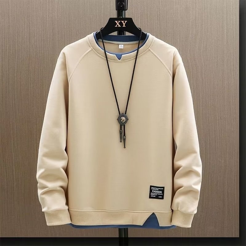 boy Spring And Autumn Sweatshirt For Men, Ins Trendy Brand, Loose Round Neck T-Shirt, Two-Piece Long Sleeve Clothing,_voghion.com
