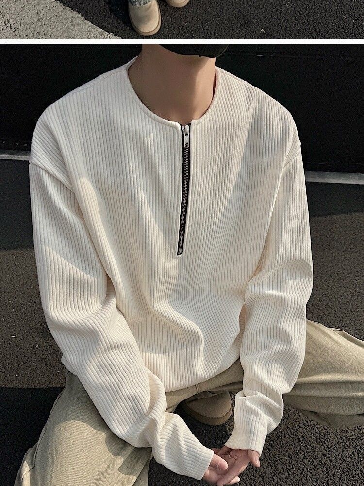 boy American Style Half-Zip Henry Collar T-Shirt For Men, Spring And Autumn Cleanfit Long Sleeve Base Layer, Tough Guy_voghion.com