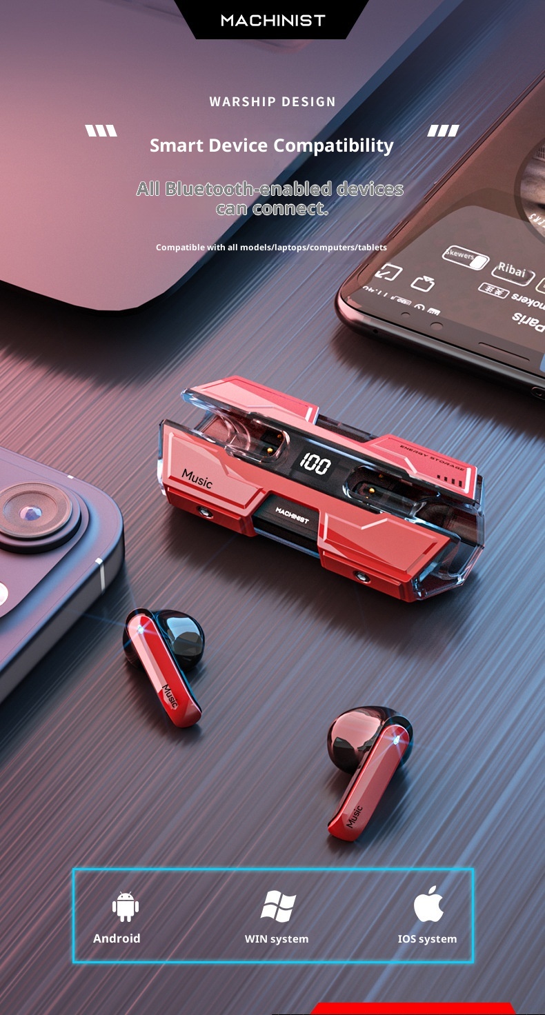 3c G20 Mecha Bluetooth-Kopfhörer, HD-Sound, lange Akkulaufzeit, Leistungsanzeige, cooles Kriegsschiff-Design, TWS kabellos_voghion.com