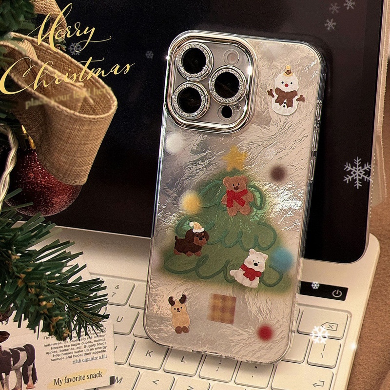 TechGlobe Schutzhülle für iPhone 16, iPhone 15 Pro Max, iPhone 14, iPhone 14 und iPhone 13 (passend für 16, 15 Pro Max und 14 Pro Max) mit Schneemann- und Weihnachtsbaummotiv sowie Herbst-/Wintermotiven._voghion.com