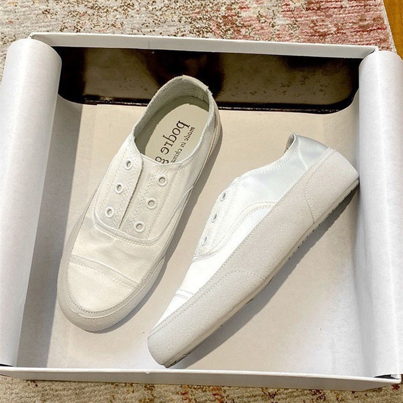 Sneakers bianche in raso di Spanish Niche 2022, nuove scarpe sportive in tela, comode e casual, slip-on per donna_voghion.com