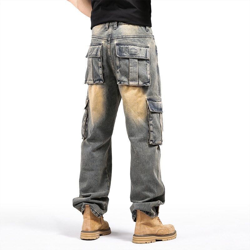 Boy Style Multi-Pocket Hip-Hop Cargo Jeans für Herren, lockere Passform, Übergröße und amerikanischer Cross-Mirror, europäischer Bahnhof_voghion.com