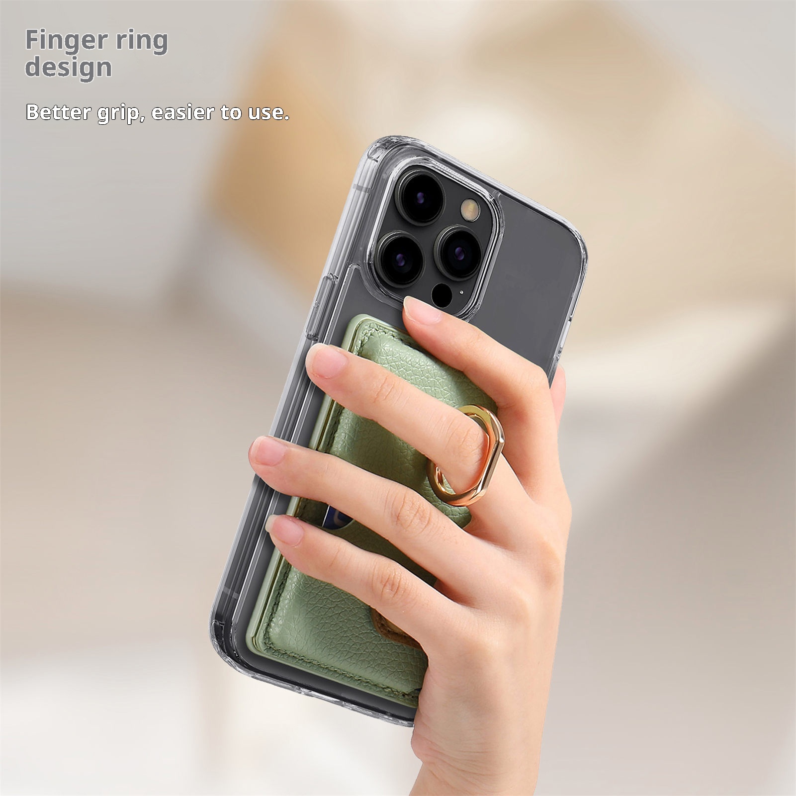 TechGlobe Lychee Pattern Oil Edge Ring Phone Sleeve Solid Stand Coin Purse Color Block Gift Back Sticker Card Holder_voghion.com