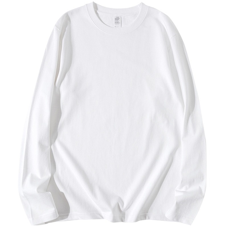 boy 270g Long Sleeve T-Shirt For Men, Thick Cotton, Loose Fit, Solid Color, White, Spring And Autumn Sweatshirt, Japanese_voghion.com