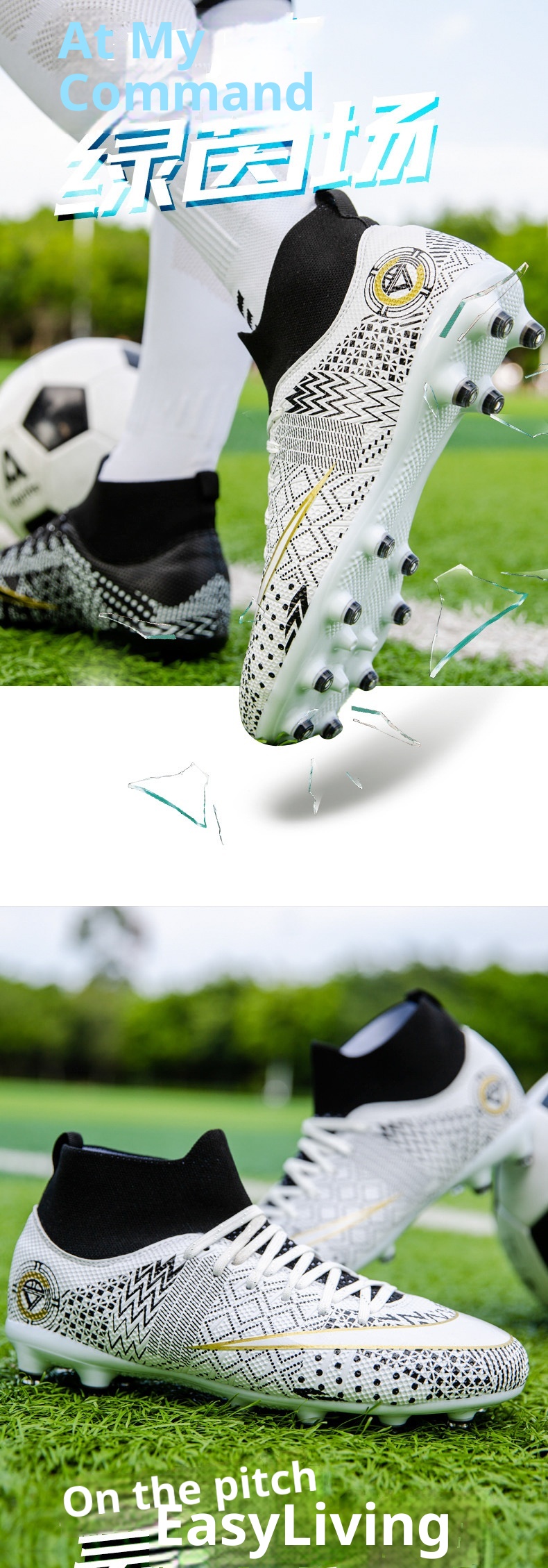 ShoeGlobe Zhenzu, scarpe da calcio alte con tacchetti lunghi in TPU per ragazzi e ragazze, modello Mandarin Duck, nere e bianche, dropshipping transfrontaliero_voghion.com