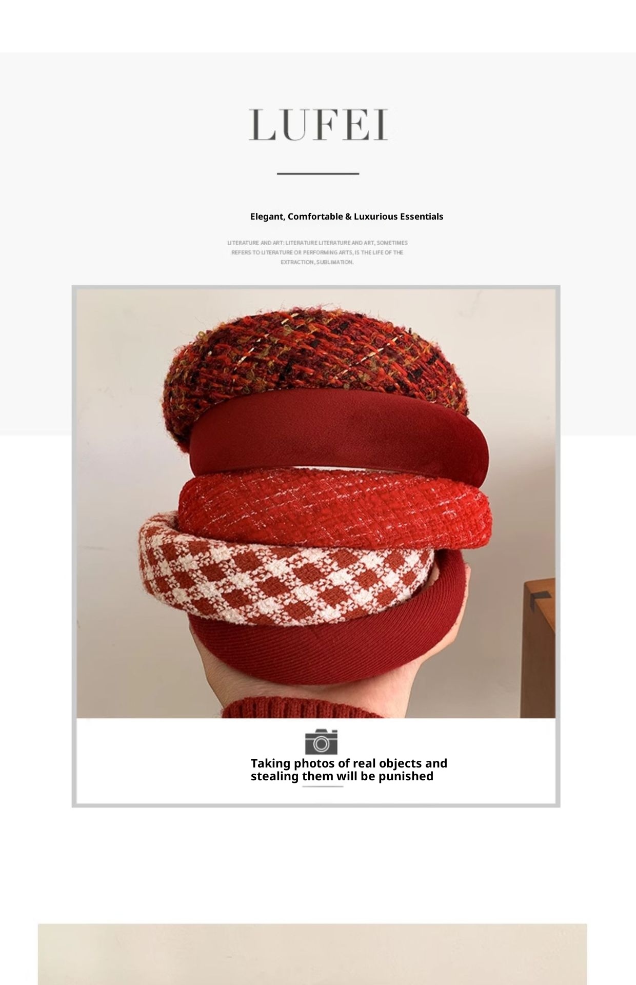 Fascia per capelli rossa di alta qualità Lillian Autunno Inverno 2023 per donna, nuova fascia per capelli vintage, accessorio per capelli natalizio_voghion.com