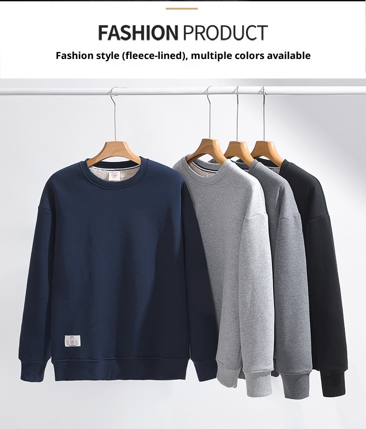 Pull unisexe en polaire pour garçon, automne-hiver, col rond, ample, en laine d'agneau épaisse et chaude avec doublure intérieure, couleur unie._voghion.com