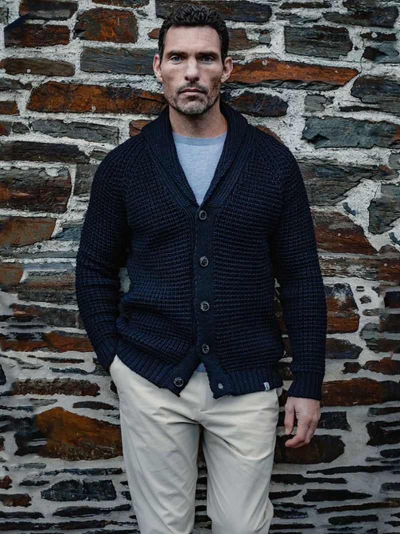 boy OKONKWO Extra Thick Raglan Sleeve Waffle Pattern Wool Cardigan Coat Turn-Down Collar Sweater_voghion.com