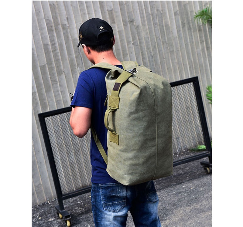 Sac à dos ActiveGo Canvas pour homme, sac seau de voyage et de sport en extérieur, grande capacité, idéal pour la randonnée et le sport._voghion.com