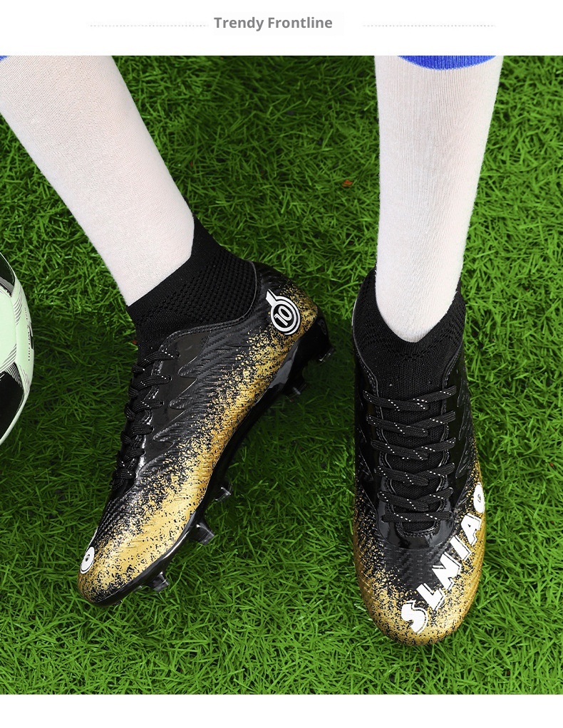 Chaussures montantes ShoeGlobe Cross-Border grandes tailles, crampons longs cassés, pour le football et l'entraînement sur gazon synthétique, antidérapantes._voghion.com