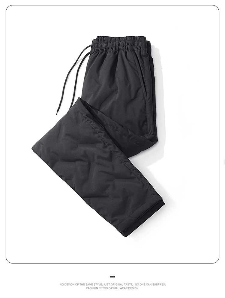 001 Outdoor Softshell Men Winter Fleece Lined Thickened Ski Warm 90% White Duck Down Travel Hiking Long Pants_voghion.com