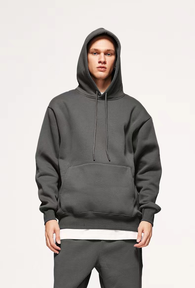 Sweat à capuche homme en coton épais, style américain, couleur unie, 360 g, tendance, pour couple, automne._voghion.com