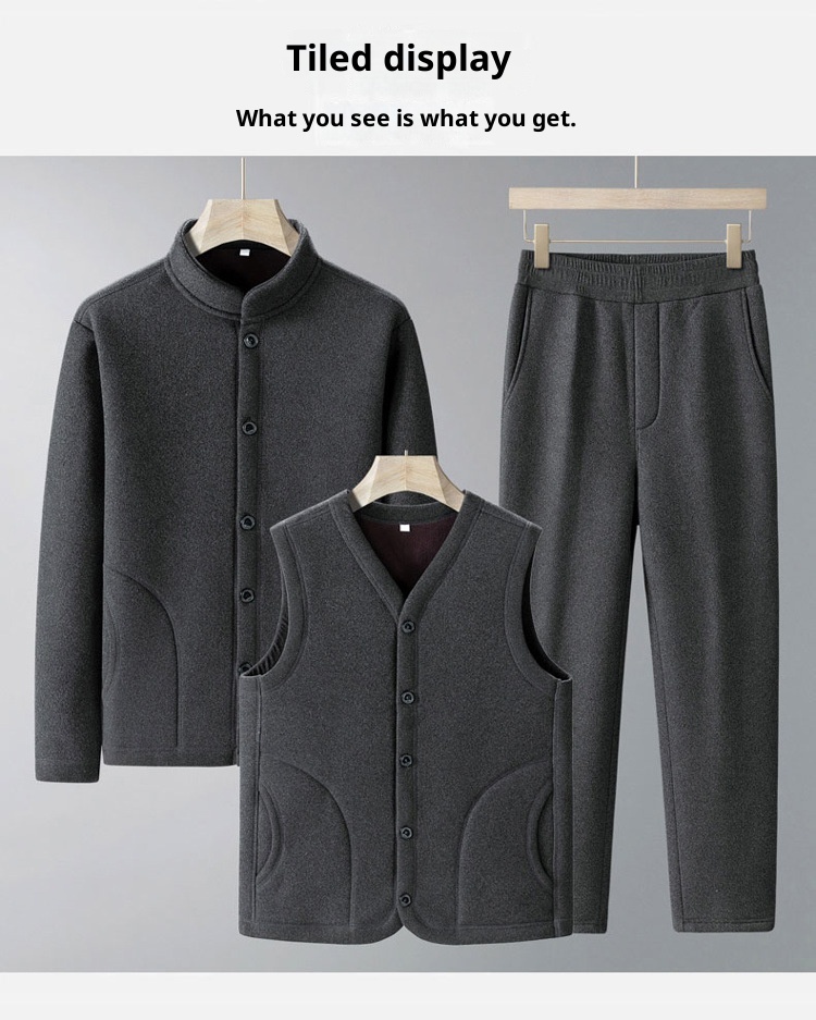 001 2025 Autumn Winter Fleece-Lined Sports Suit Men, Large Size Dad Outfit, Loose Three-Piece Jacket Set For Middle-Aged And_voghion.com