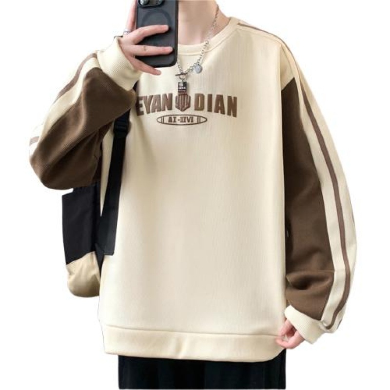 boy New Casual Sweatshirt For Men, Autumn And Winter Trendy Fashion Versatile Color Block Plus Size Round Neck Long Sleeve_voghion.com