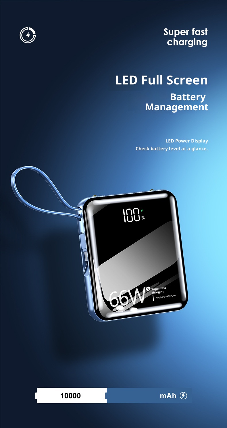 techglobe Großhandel Große Kapazität Integriertes Kabel High-End 20000mAh Powerbank Ultradünn Kompakt Tragbar Schnellladen Niedlich Mini_voghion.com