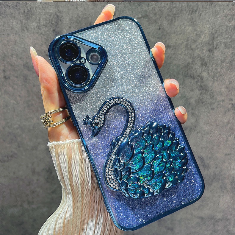 Étui de téléphone TechGlobe série 16, protection d'objectif Niche pour iPhone 15 Pro Max, motif cygne pailleté, 13, anti-traces de doigts_voghion.com