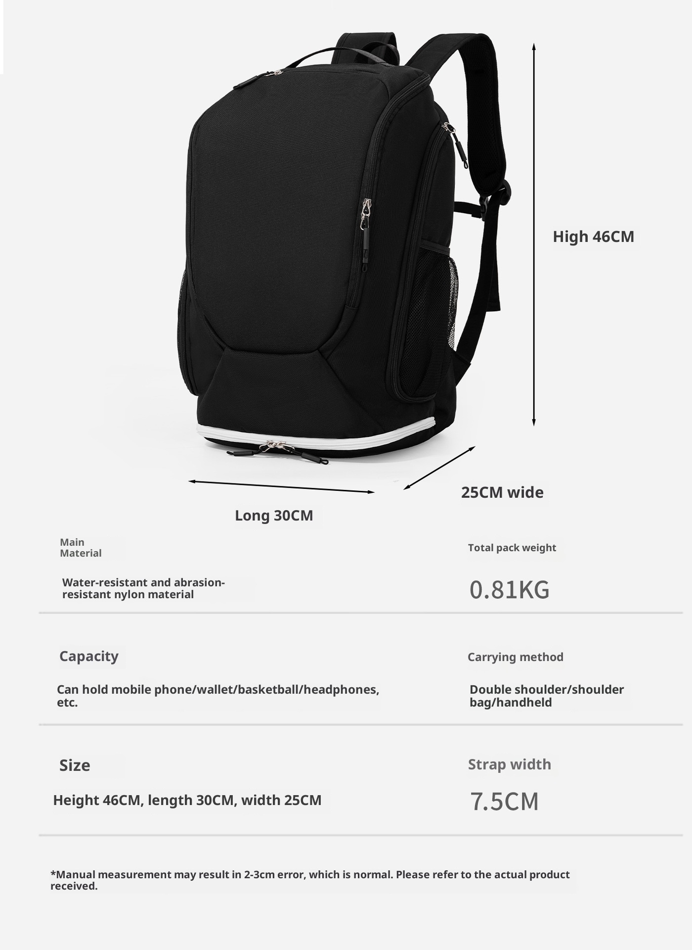 Borsa da palestra sportiva ActiveGo Advanced Training per uomo, resistente e di grande capacità, zaino da campeggio e trekking per donna_voghion.com