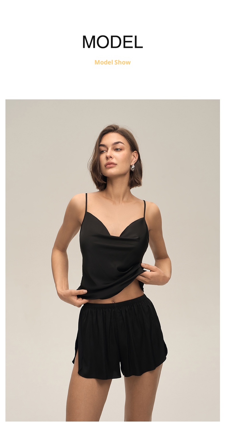 ChicShe New European And American Cross-Border Women's Sexy Solid Color Swing Neck Strap Shorts Set Simple Casual Homewear_voghion.com