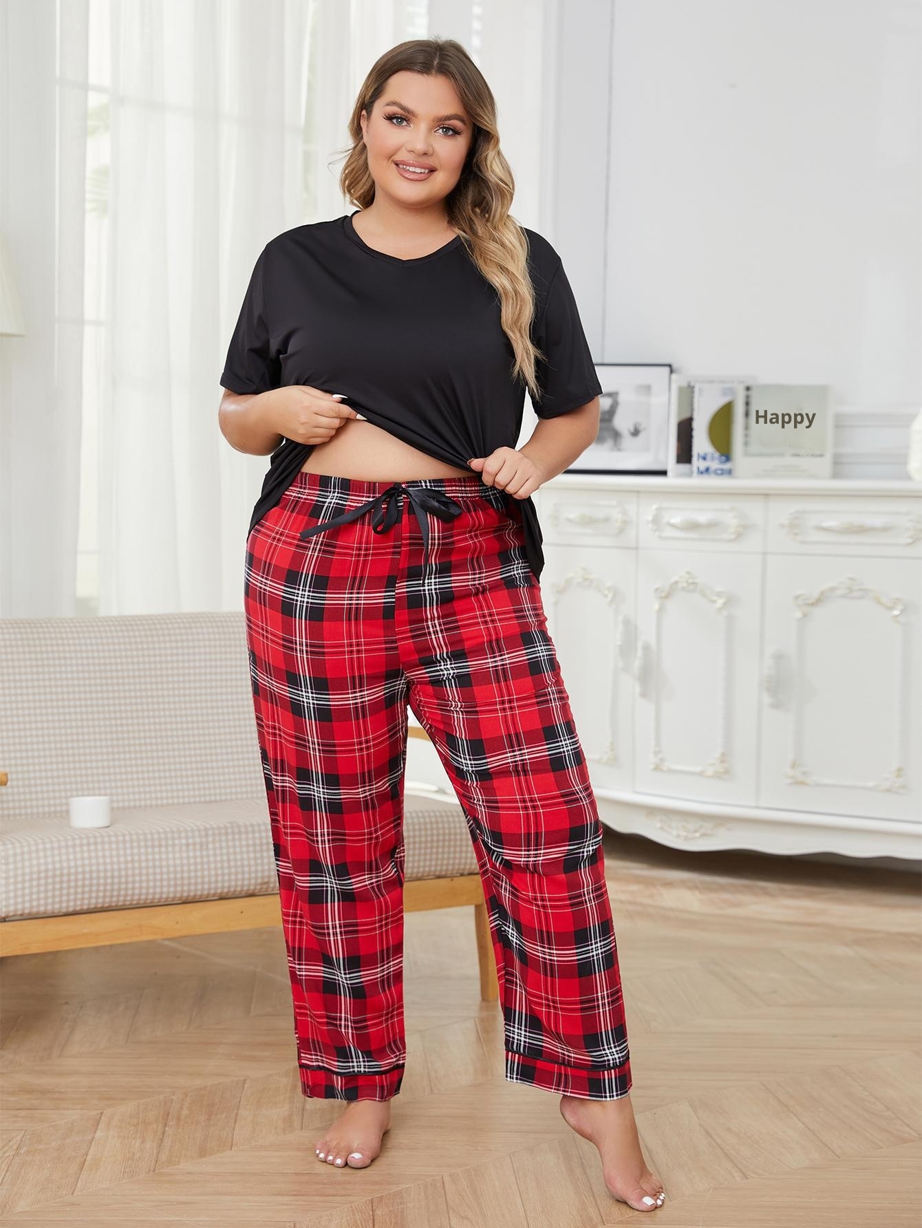 ChicShe Cross-Border European American Plus Size Women's Pajamas Spring And Autumn Fat MM Homewear Set Wearable Outside_voghion.com