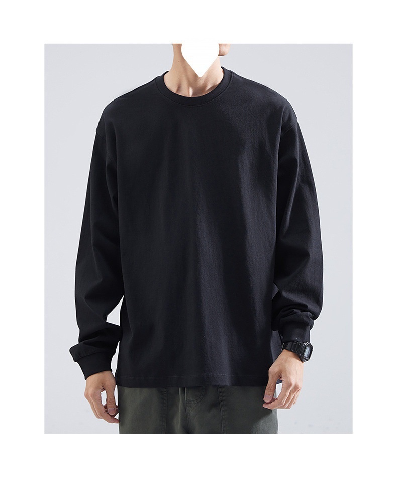 Langarm-T-Shirt für Herren, lockere Passform, Frühlings- und Herbststil, Rundhalsausschnitt, weißes Unterhemd, Herren_voghion.com