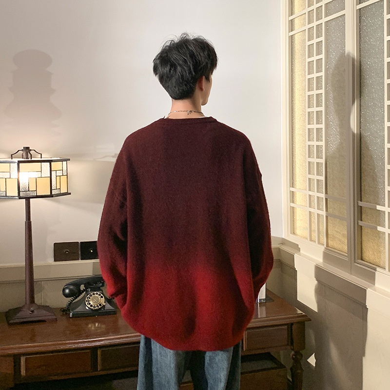 boy Autumn Winter New Gradient Color Sweater Men Thickened Warm Knitted Shirt Youth Trend Pullover Woolen Top_voghion.com