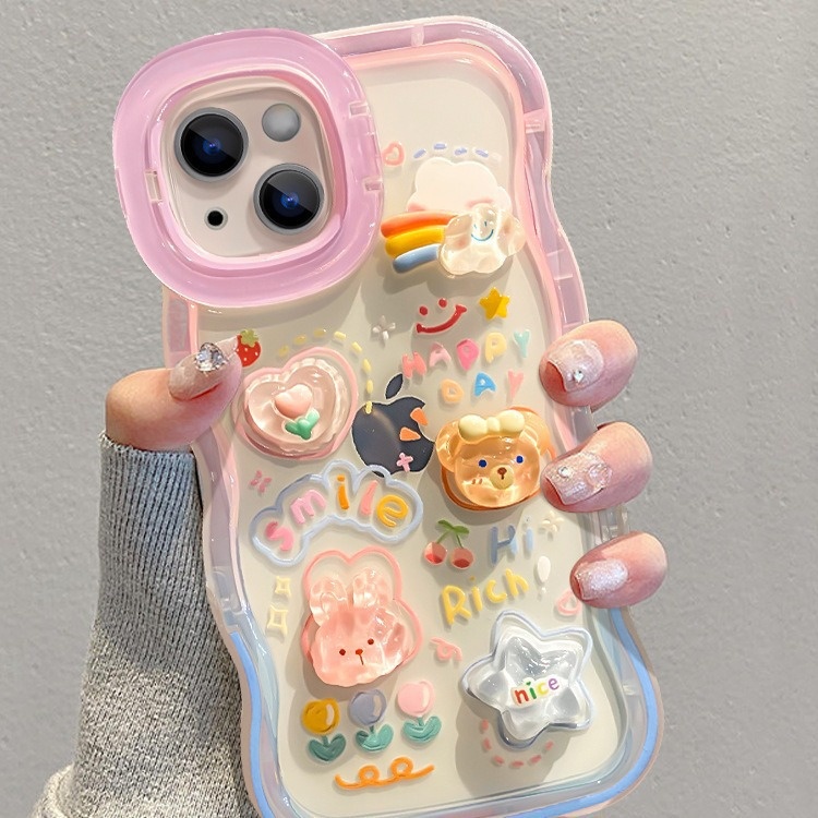 TechGlobe Schutzhülle für iPhone 15 Pro, iPhone 14, Farbverlauf, Wolkenpuppe, 13/12, Wellenkante, unsichtbarer Doppelständer_voghion.com