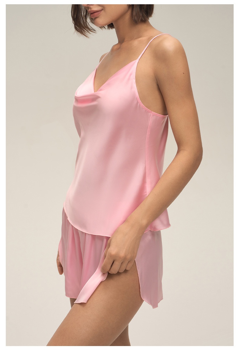 ChicShe New European And American Cross-Border Women's Sexy Solid Color Swing Neck Strap Shorts Set Simple Casual Homewear_voghion.com