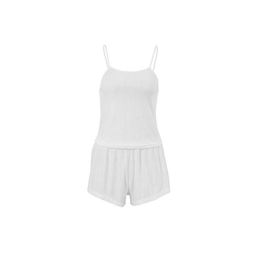 ChicShe 2025 Summer Sexy Knitted Camisole Shorts Women's Homewear Jacquard White Cool Pajamas Two-Piece Set_voghion.com