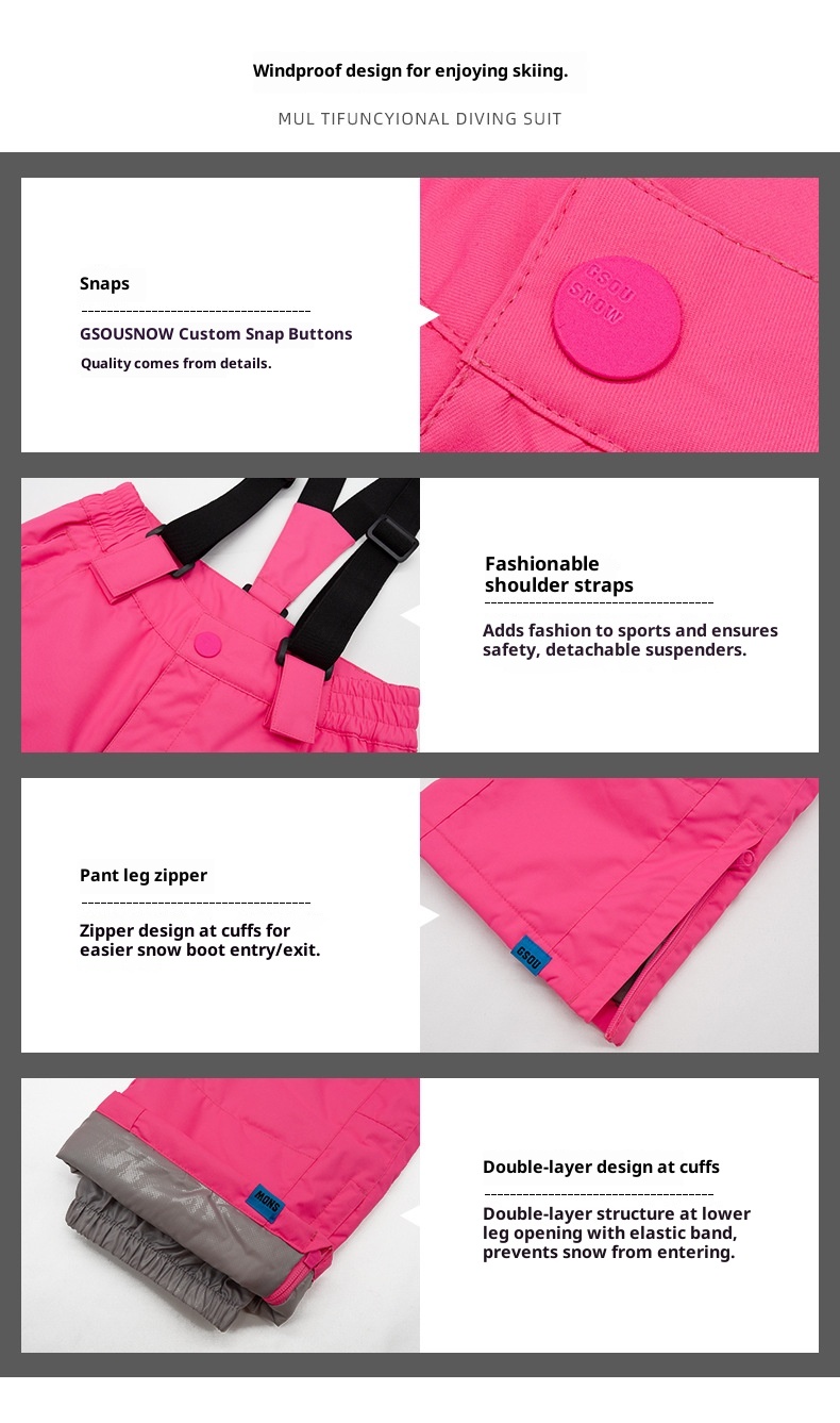 001 Gsousnow Children's With Straps Boys And Girls Windproof Waterproof Warm Snowboard Pants Ski Suit_voghion.com