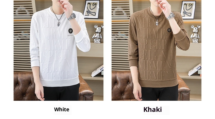 Maglietta a maniche lunghe da uomo primavera e autunno, strato di base, vestibilità ampia, nuovo pullover alla moda di grandi dimensioni_voghion.com