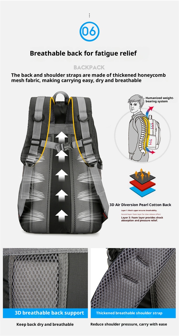 Sac à dos de randonnée ActiveGo Outdoor, respirant et imperméable, grande capacité, idéal pour le camping et les pique-niques, pour homme. Sac à dos de sport décontracté._voghion.com