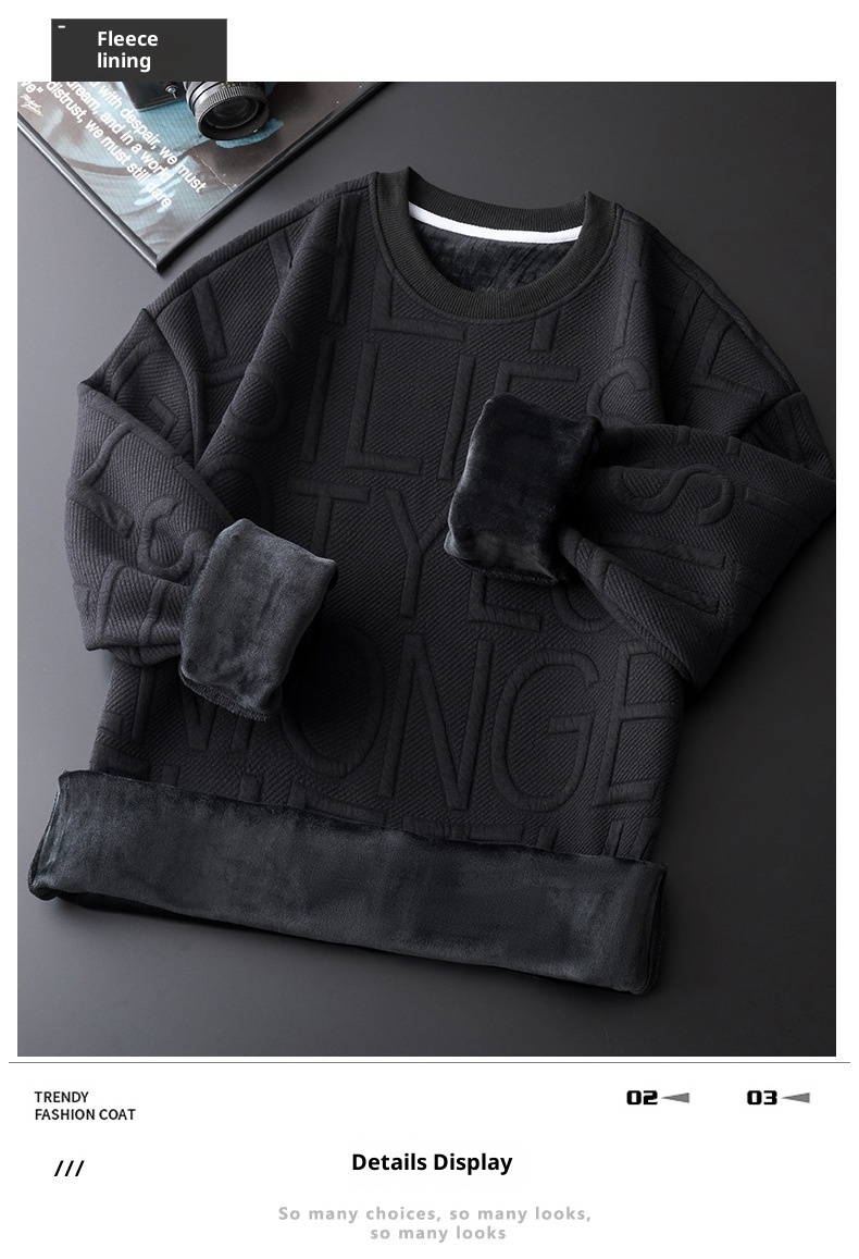 Felpa con cappuccio in pile spesso e caldo, girocollo, primavera e autunno, da uomo, a maniche lunghe, alla moda, invernale, strato interno, maglietta di base_voghion.com