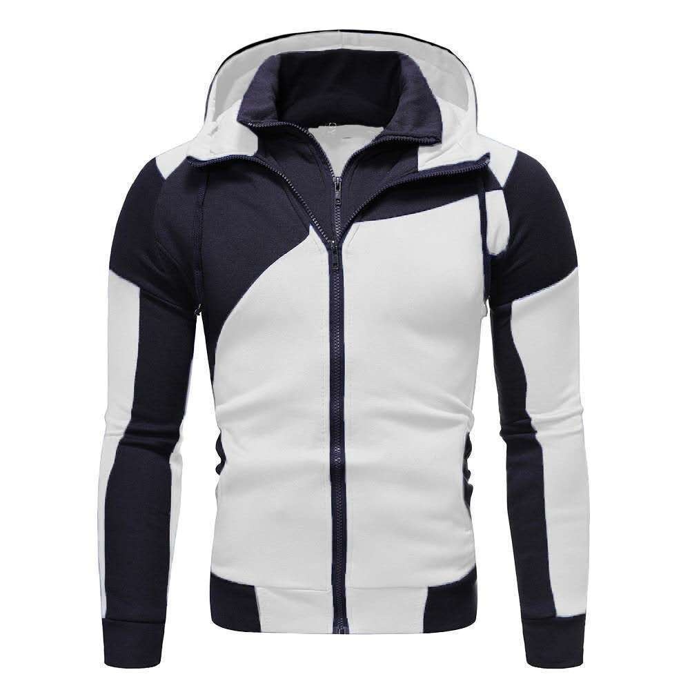 boy New Men's Personalized Color Block Double-layer Zipper Hoodie Autumn Winter Fleece Casual Sports Cardigan_voghion.com
