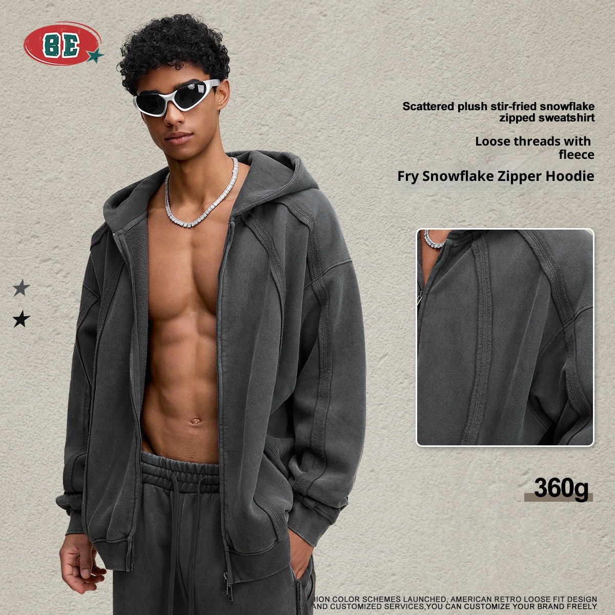 boy BE Clothing|2025 European And American Trendy Brand Rro Heavy Wax-Dyed Zipper Hoodie Cardigan Men's Fleece Couple_voghion.com