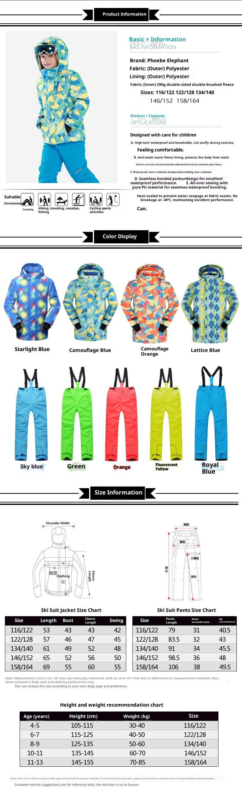 001 Cross-Border E-commerce PHIBEE Baby Elephant Children's Ski Suit Thickened Foreign Trade Jacket And Pants Set_voghion.com